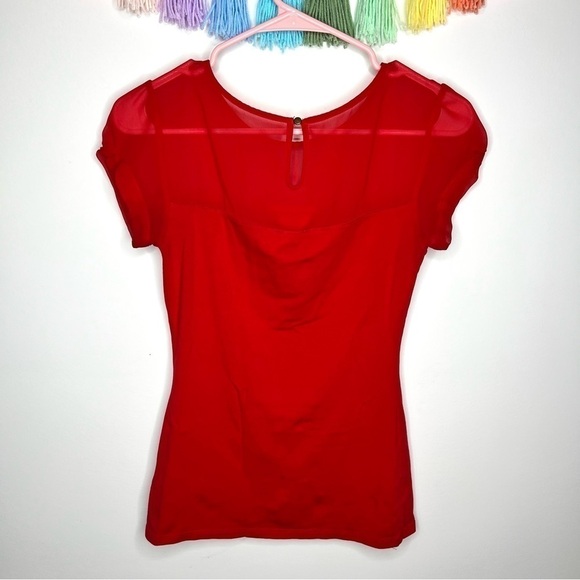Express Red Short Sleeve Mesh Formal Dressy Business Casual Blouse Extra Small - Picture 8 of 12